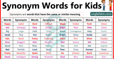 100 Easy Synonym Words for Kids